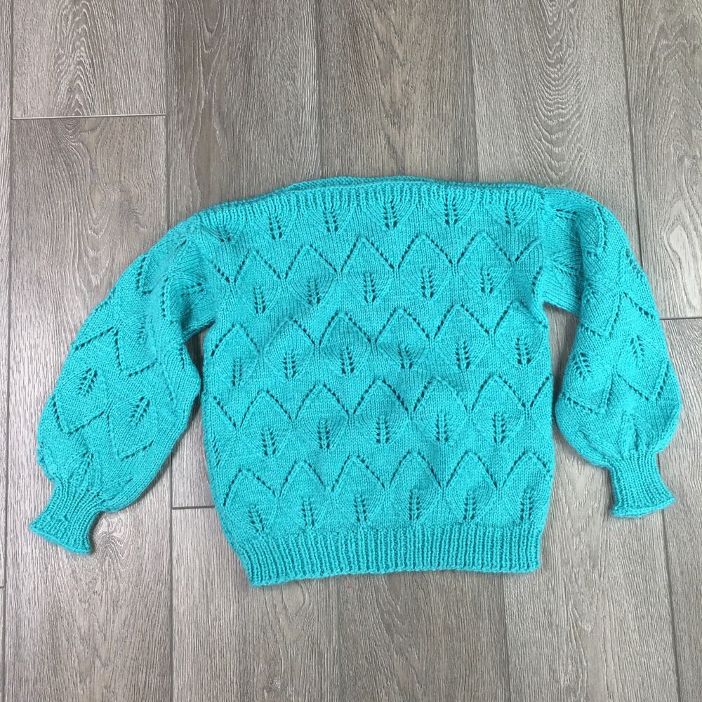 Handmade knit or crochet small children toddler sweater Teal Blue